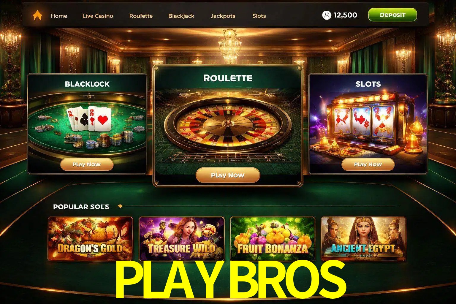 Vista de la plataforma PLAYBROS Casino mostrando categorías organizadas de juegos en línea